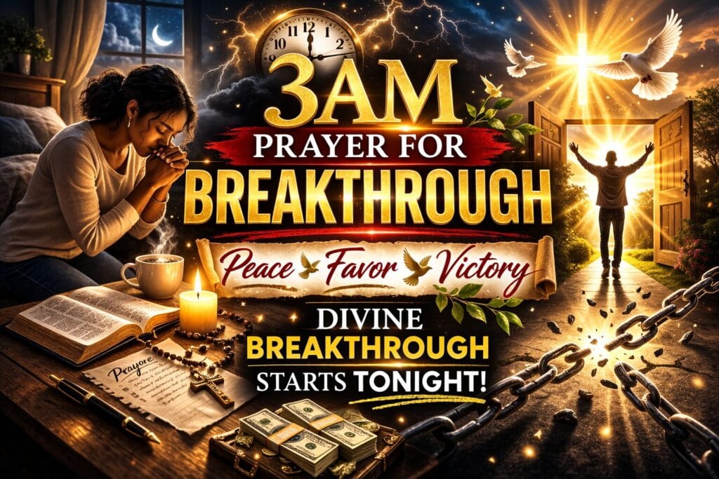 3AM prayer for breakthrough with woman praying at midnight for peace, favor and divine intervention