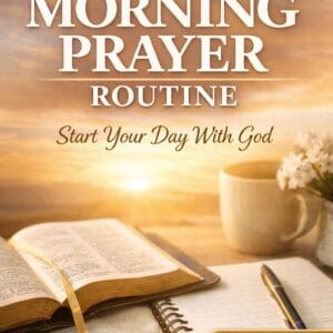 30-Day Morning Prayer Routine printable PDF featuring sunrise background with open Bible, journal, coffee cup, and “Instant PDF Download” badge.