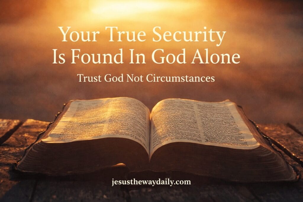 True security in God devotional with open Bible at sunrise