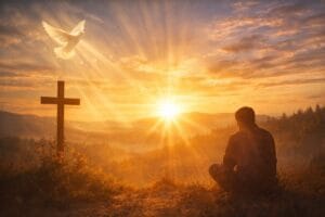 Morning prayer for today with peaceful sunrise and God’s presence