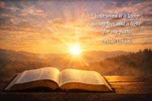 Morning prayer for today with peaceful sunrise and God’s presence