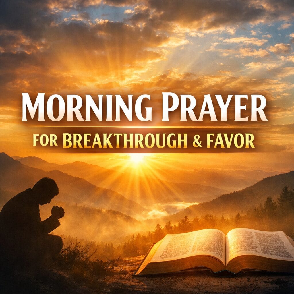morning prayer for breakthrough and favor with sunrise background