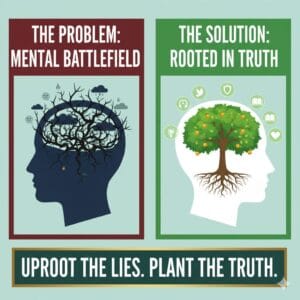 Man standing at sunrise with the text Victory Starts in the Mind representing how to stop negative thoughts.