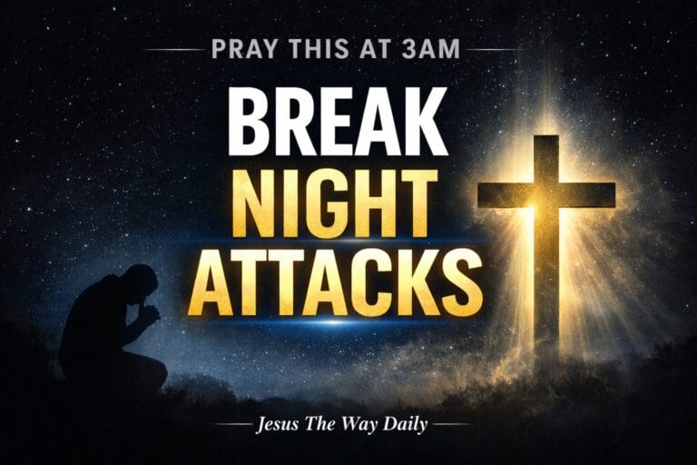 3AM prayer against night attacks with glowing cross and person praying at night for protection and spiritual warfare