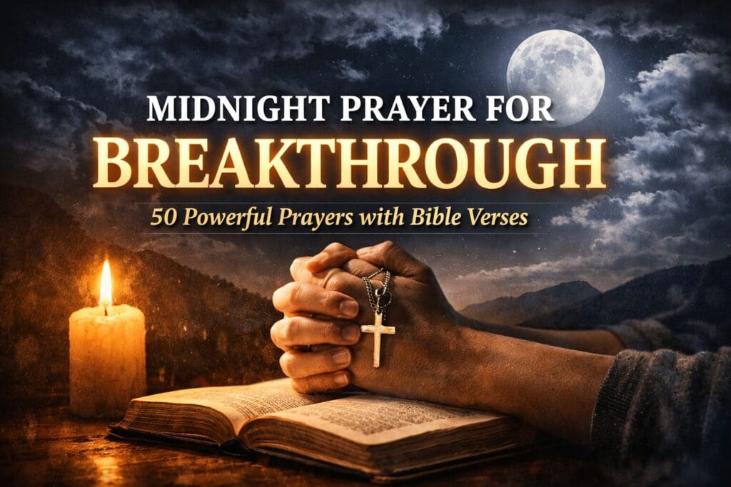 Midnight prayer for breakthrough with open Bible and light in the dark night