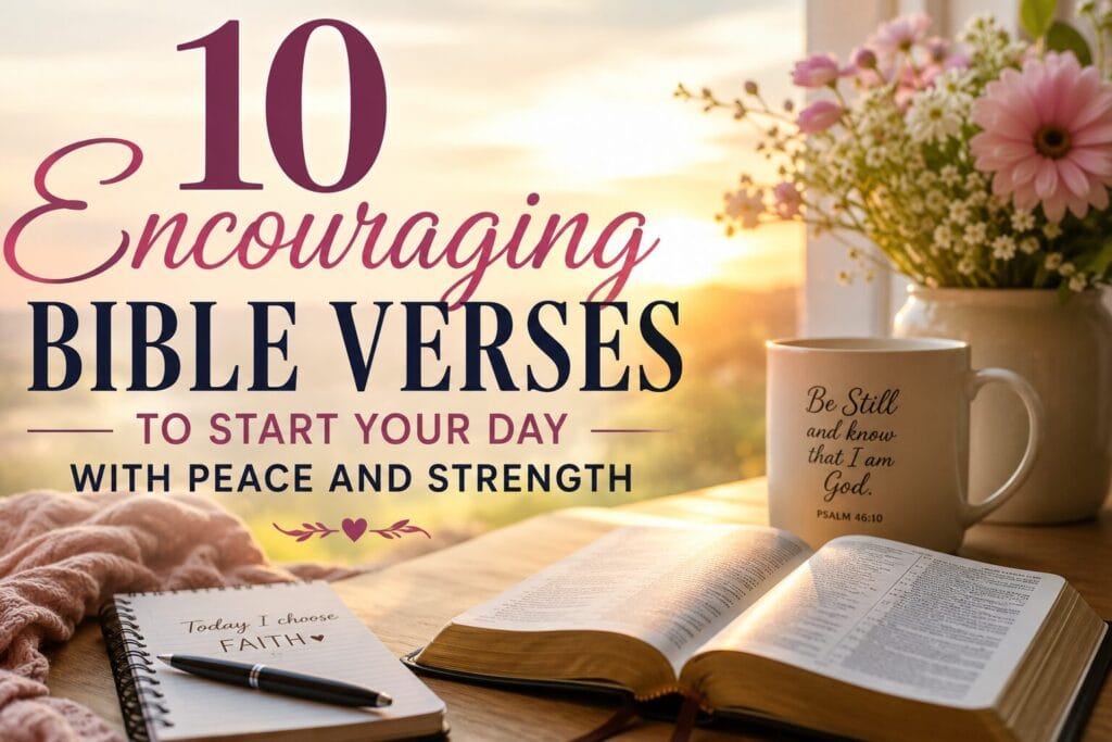 10 Bible verses to start your day with peace and strength Christian encouragement graphic