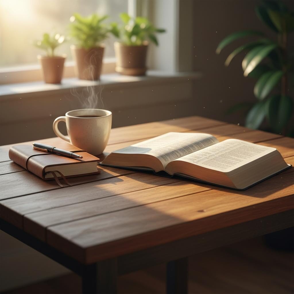10 Ways to Build a Bible Study Habit Christian devotional graphic with open Bible and journal
