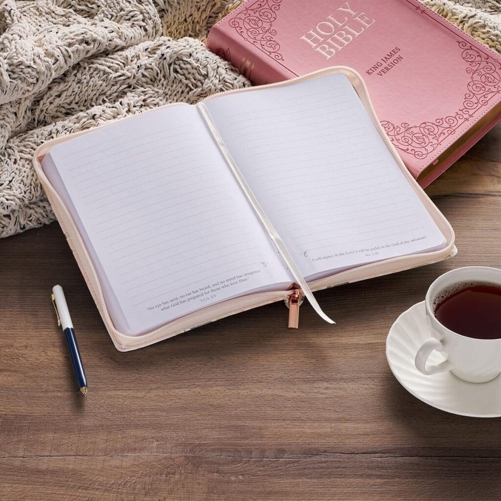 Learning to trust God completely daily devotional with Bible and peaceful sunrise background