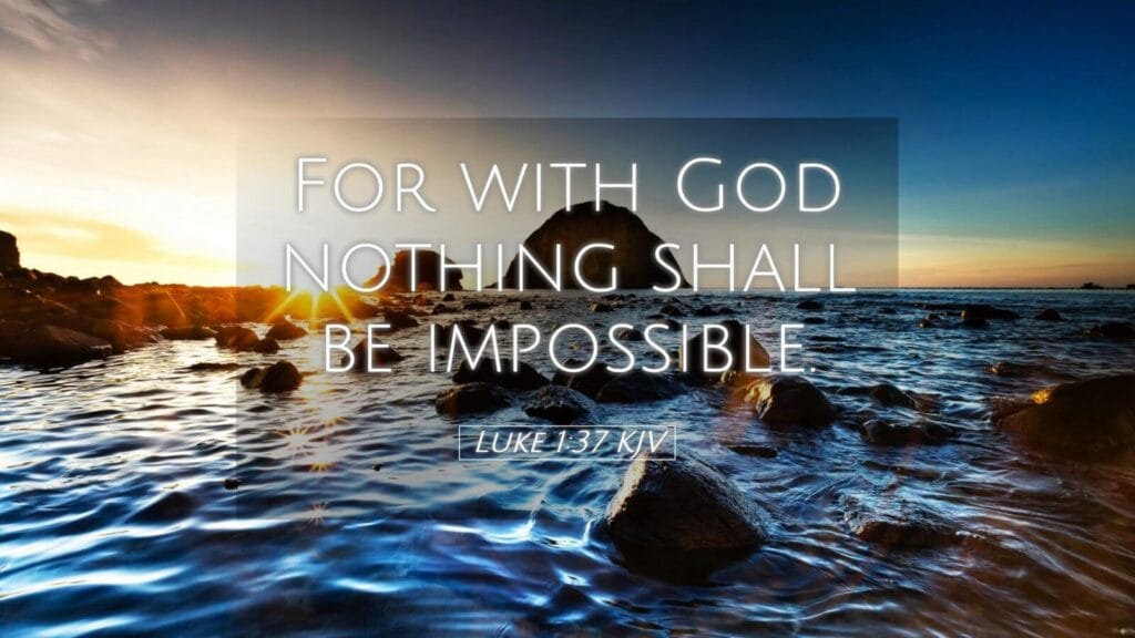 Luke 1:37 Verse of the Day Bible verse graphic with sunrise and open Bible