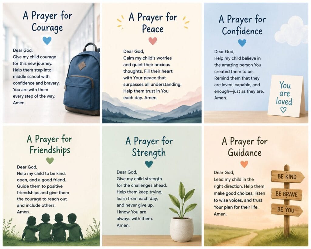 short prayers for child starting middle school anxiety.